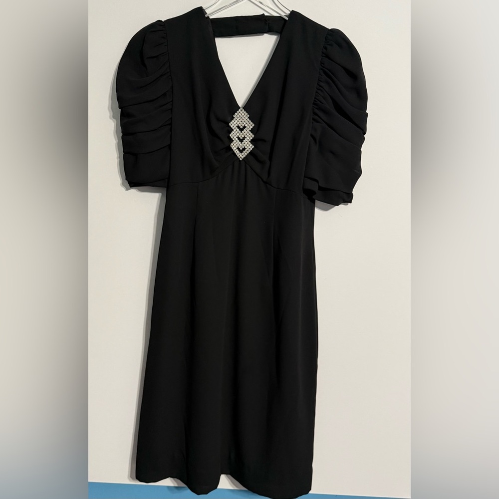 Vtg Miss Elliette Black Dress Rhinestone Embellished LBD Old Money Glam Size 10 - Picture 2 of 15
